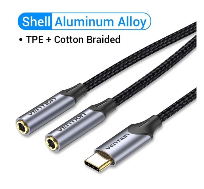 Vention Кабель Vention Audio 2x3.5 mm F - USB Type-C M, 0.3 m, Black (BGPHY)