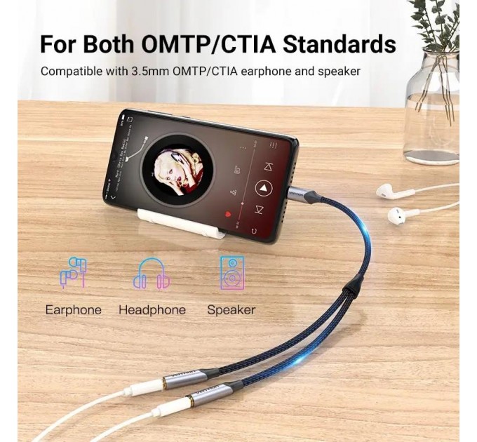 Vention Кабель Vention Audio 2x3.5 mm F - USB Type-C M, 0.3 m, Black (BGPHY)