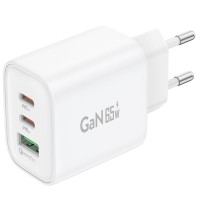 Зарядний пристрій Foneng GaN10 (1хUSB, 2хUSB-C) 65W White (GaN10-EU-CH-TC-W) + кабель USB Type-C