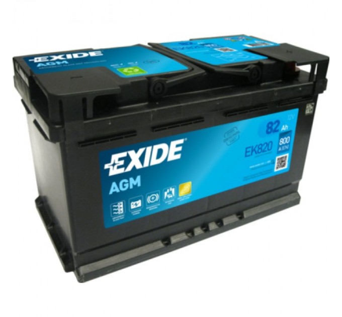 Акумулятор автомобільний EXIDE START-STOP AGM 82Ah Ев (-/+) (800EN) (EK820)