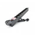 Pipo Силовий блок 19" 8 розеток, кабель 1.8м, вимикач, алюм. корпус Pipo (PP8PDUBTGR)