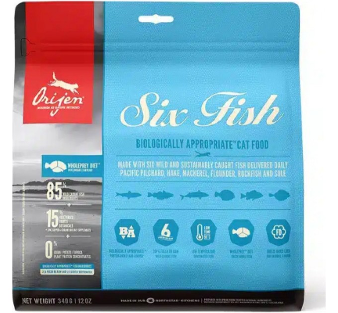 Orijen Сухий корм для кішок Orijen 6 Fish Cat&kitten 340 г (0064992281342)