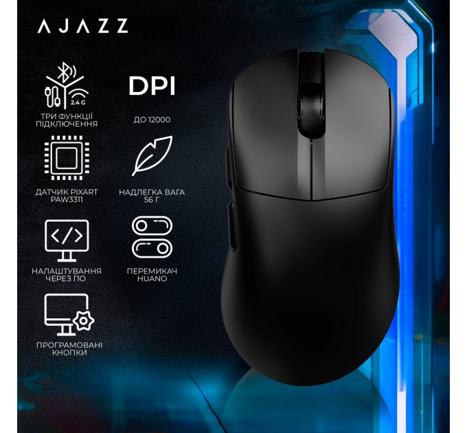 Ajazz Миша бездротова Ajazz AJ179 V2 Max Black (AJ179-V2-MAX-B)