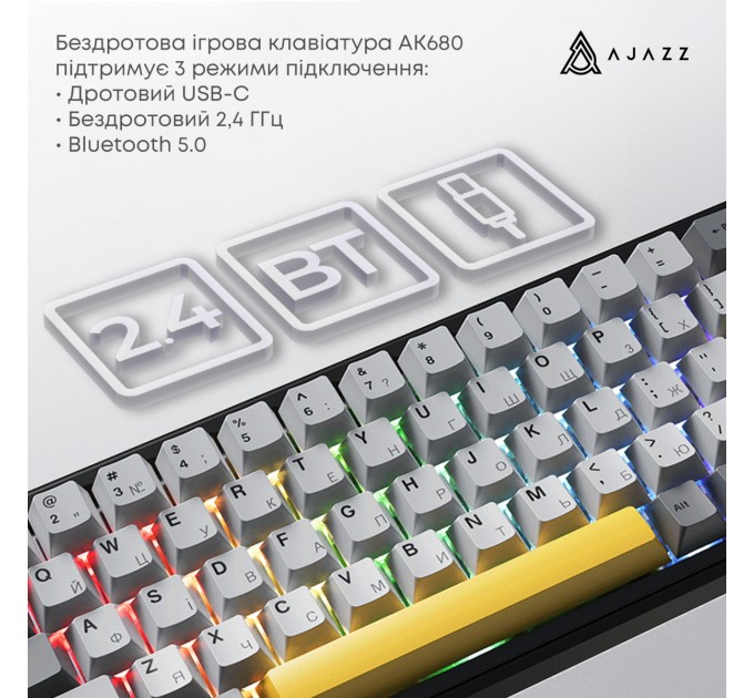 Ajazz Клавіатура бездротова Ajazz AK680 Max (8+8K) Magnetic Switch Black (AK680-M-BGY-A)