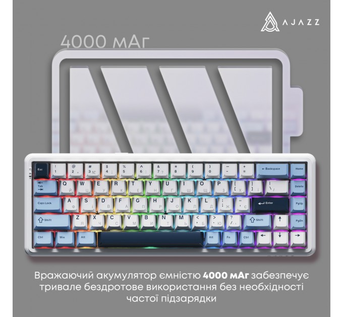 Ajazz Клавіатура бездротова Ajazz AK680 Max (8+8K) Magnetic Switch White (AK680-M-BWD-A)