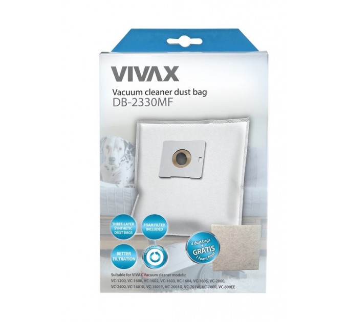 Vivax Мішки Vivax Home для пилососу синт. 4шт/уп + фільтр 13х15см (DB-2330MF)