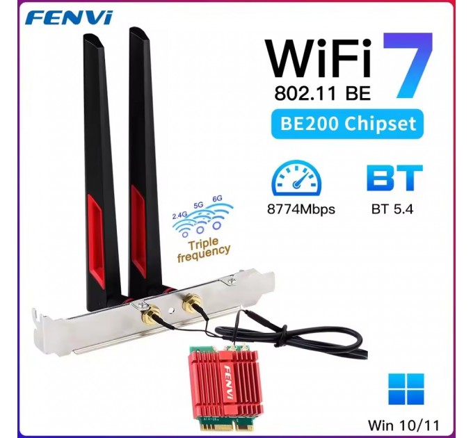 Бездротовий адаптер Fenvi FV-BE200NG Wi-Fi 7, Bluetooth 5.4 Adapter, Tri-band 2.4G/5G/6GHz