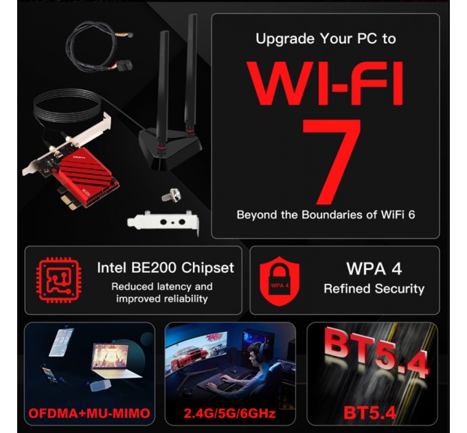Fenvi Бездротовий адаптер Fenvi FV-BE8800Pro Wi-Fi 7, Bluetooth 5.4 Gaming Tri Band 2.4G/5G/6GHz
