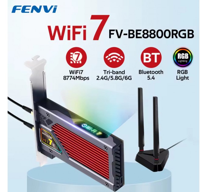 Fenvi Бездротовий адаптер Fenvi FV-BE8800RGB Wi-Fi 7, Bluetooth 5.4 Gaming Tri Band 2.4G/5G/6GHz