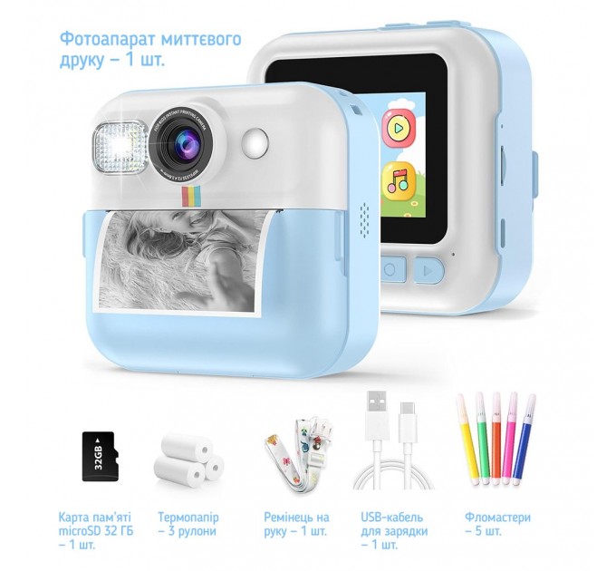 ColorWay Дитячий фотоапарат ColorWay з функцією моментального друку Blue (CW-PHP01B)