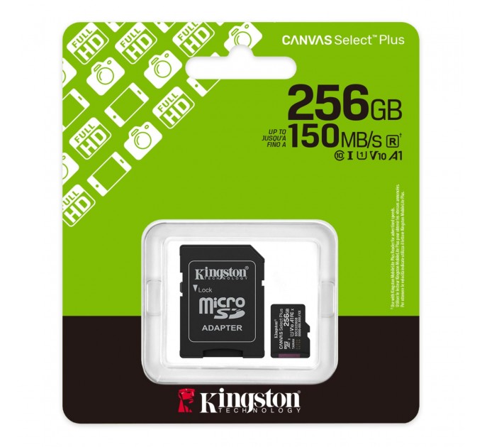 Kingston Карта пам`яті MicroSDXC 256GB UHS-I Class 10 Kingston Canvas Select Plus R150MB/s (SDCS3/256GBSP)