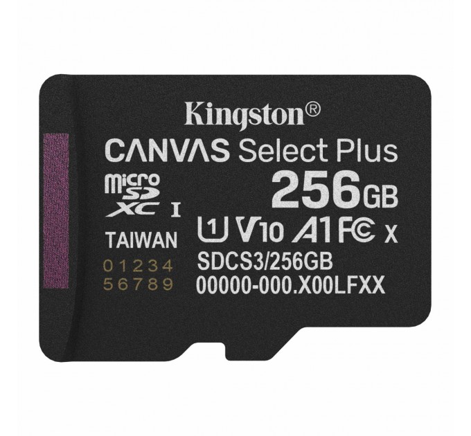 Карта пам`яті MicroSDXC 256GB UHS-I Class 10 Kingston Canvas Select Plus R150MB/s + SD-адаптер (SDCS3/256GB)