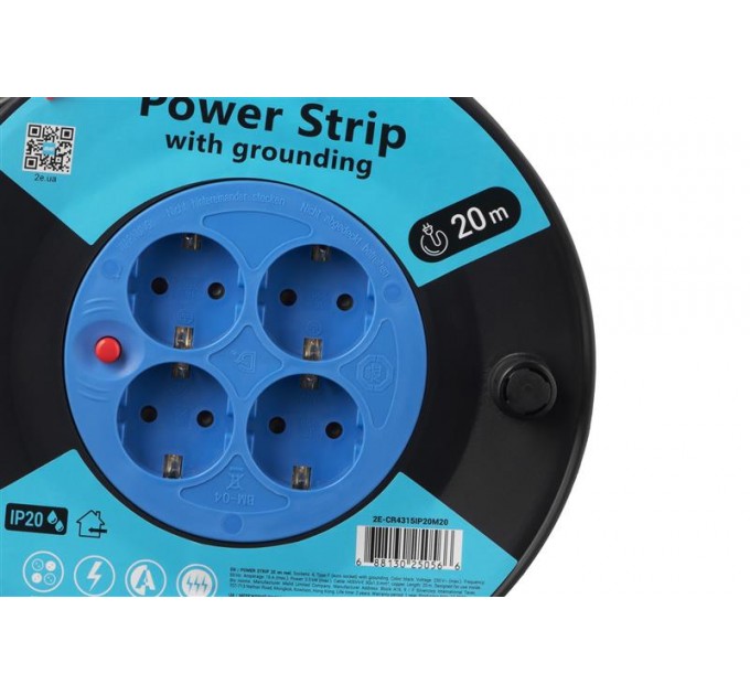 2E Мережевий подовжувач на котушці 2E 4XSchuko, ІР20, 3G*1.5мм, 20м, black (2E-CR4315IP20M20)
