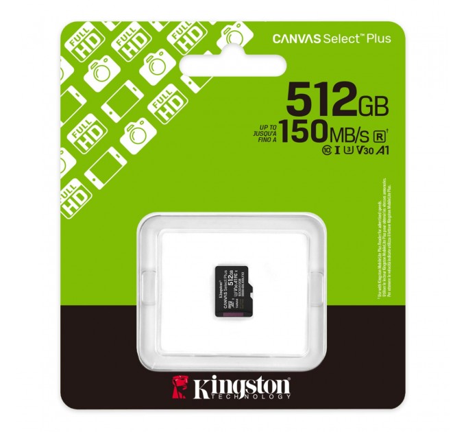 Kingston Карта пам`яті MicroSDXC 512GB UHS-I Class 10 Kingston Canvas Select Plus R150MB/s (SDCS3/512GBSP)