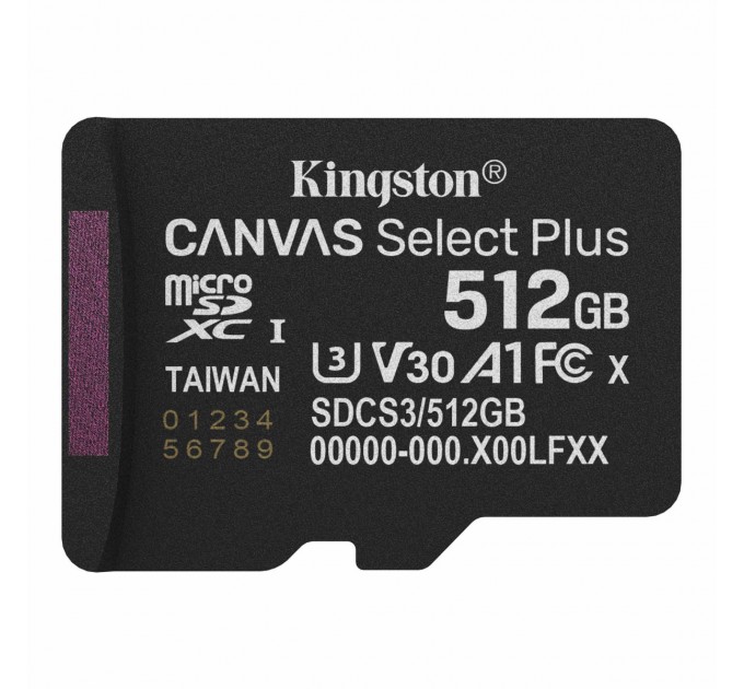 Kingston Карта пам`яті MicroSDXC 512GB UHS-I Class 10 Kingston Canvas Select Plus R150MB/s (SDCS3/512GBSP)