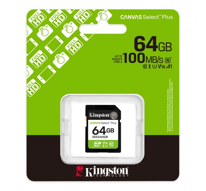 Kingston Карта пам`яті SDXC 64GB UHS-I Class 10 Kingston Canvas Select Plus R100MB/s (SDS3/64GB)