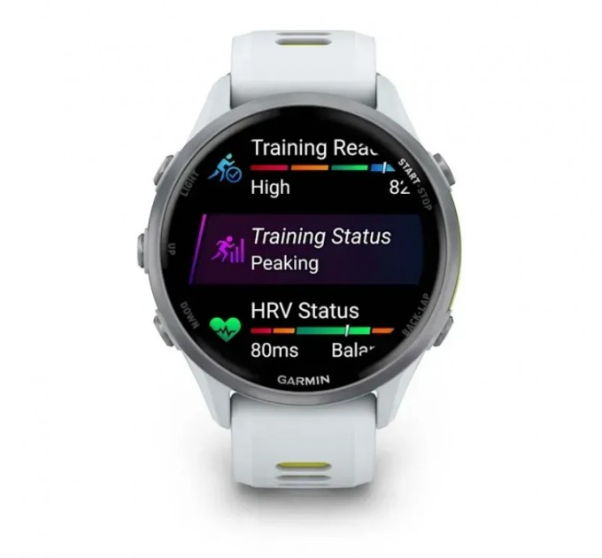 Garmin Смарт-годинник Garmin Forerunner 970 Whitestone Titanium with Whitestone/Translucent Amp Yellow Silicone with Silver Buckle (010-02969-61)