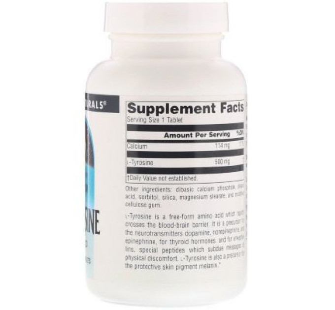 Source Naturals Амінокислота Source Naturals L-Тирозин 500 мг, L-Tyrosine, 100 таблеток (SNS-00190)