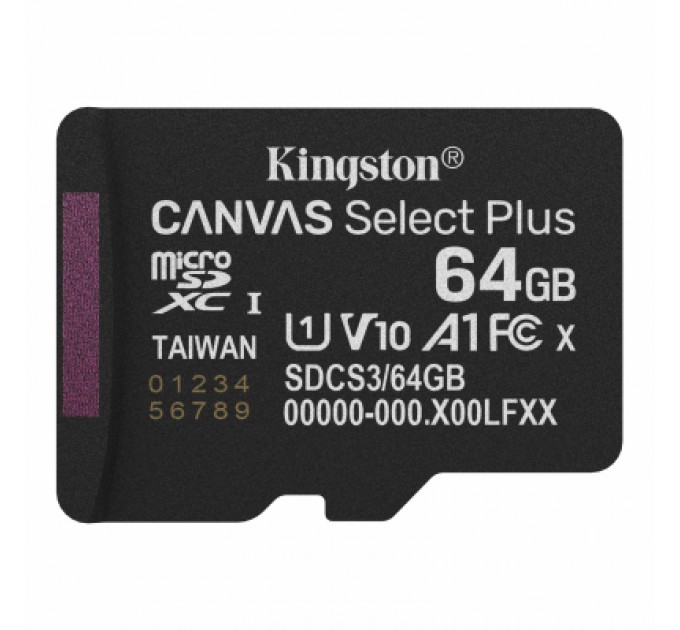 Карта пам'яті Kingston 64GB microSDXC class 10 UHS-I V10 A1 Canvas Select Plus (SDCS3/64GBSP)