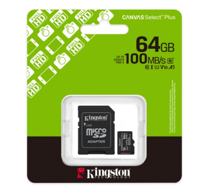 Карта пам'яті Kingston 64GB microSDXC class 10 UHS-I V10 A1 Canvas Select Plus (SDCS3/64GB)