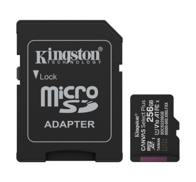 Карта пам'яті Kingston 256GB microSDXC class 10 UHS-I V10 A1 Canvas Select Plus (SDCS3/256GB)