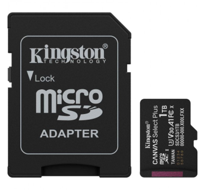 Карта пам'яті Kingston 1TB microSDXC class 10 UHS-I U3 V30 A1 Canvas Select Plus (SDCS3/1TB)