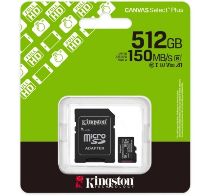 Kingston Карта пам'яті Kingston 512GB microSDXC class 10 UHS-I U3 V30 A1 Canvas Select Plus (SDCS3/512GB)