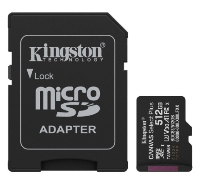 Kingston Карта пам'яті Kingston 512GB microSDXC class 10 UHS-I U3 V30 A1 Canvas Select Plus (SDCS3/512GB)