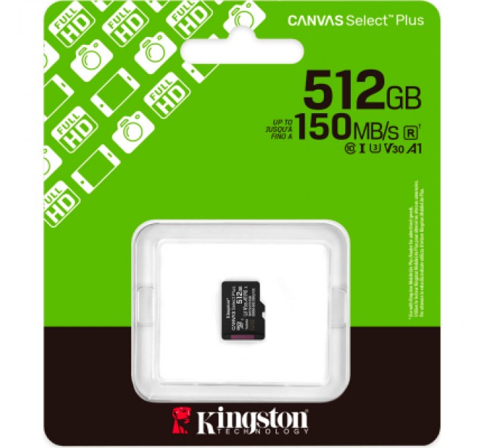 Kingston Карта пам'яті Kingston 512GB microSDXC class 10 UHS-I U3 V30 A1 Canvas Select Plus (SDCS3/512GBSP)