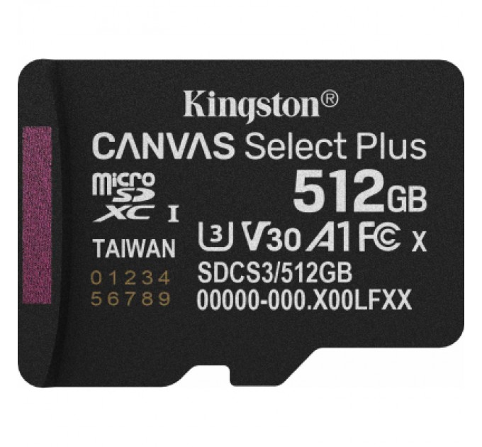 Kingston Карта пам'яті Kingston 512GB microSDXC class 10 UHS-I U3 V30 A1 Canvas Select Plus (SDCS3/512GBSP)