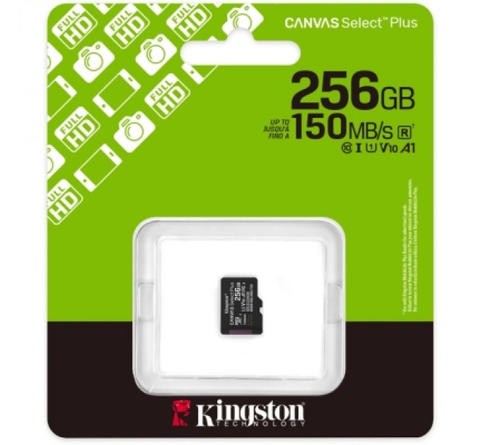 Карта пам'яті Kingston 256GB microSDXC class 10 UHS-I U3 V30 A1 Canvas Select Plus (SDCS3/256GBSP)
