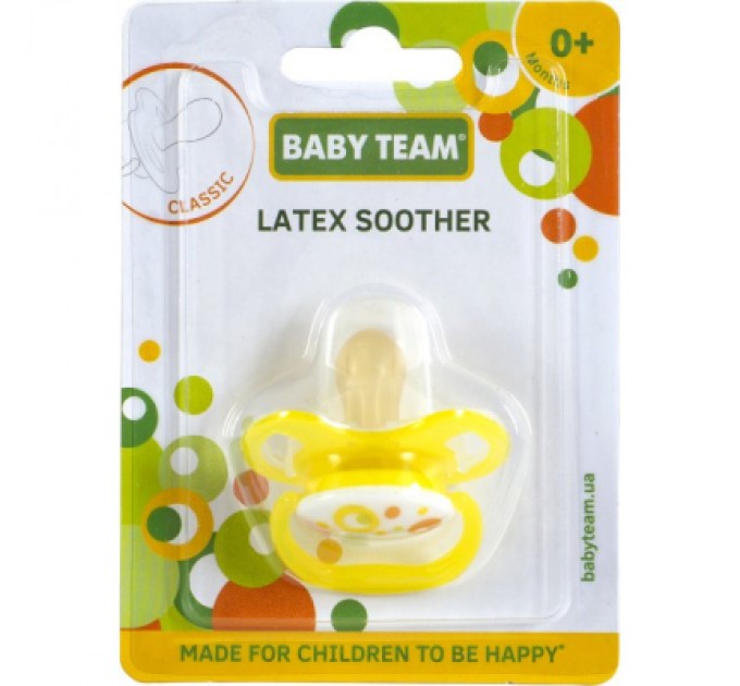 Пустушка Baby Team латексна, класична 0+ міс. (3220_жовтий)