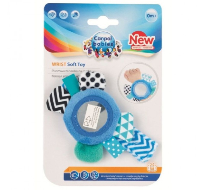 Брязкальце Canpol плюшева на руку з дзеркалом 0 Zig Zag синій (68/056_blu)