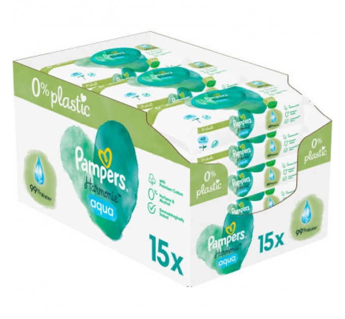 Pampers Дитячі вологі серветки Pampers Harmonie Aqua 15 пачок x 48 шт (8006540510247)