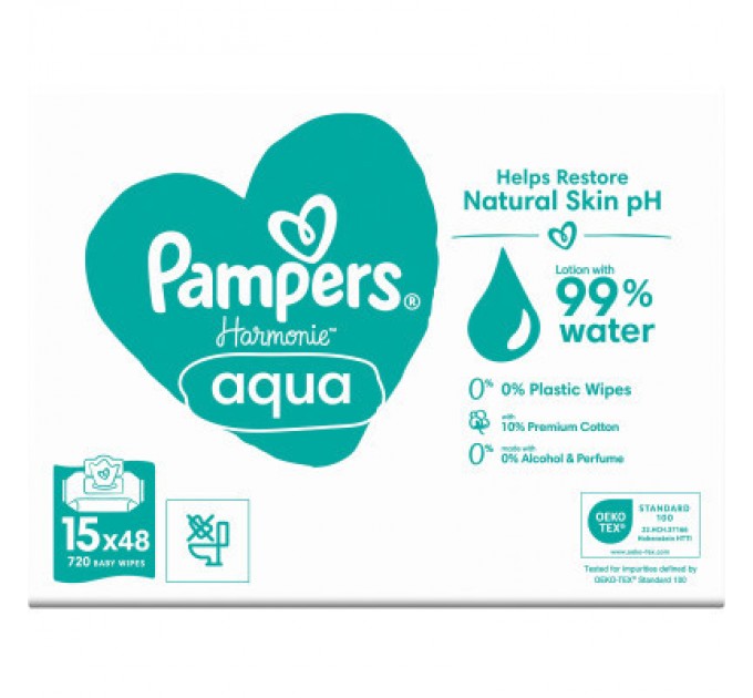 Pampers Дитячі вологі серветки Pampers Harmonie Aqua 15 пачок x 48 шт (8006540510247)
