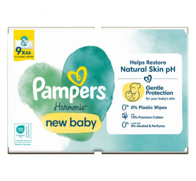 Дитячі вологі серветки Pampers Harmonie New baby 9 пачок х 46 шт (8700216026253)
