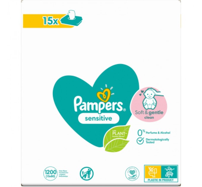 Pampers Дитячі вологі серветки Pampers Sensitive 15 x 80 шт. (8001841063188)
