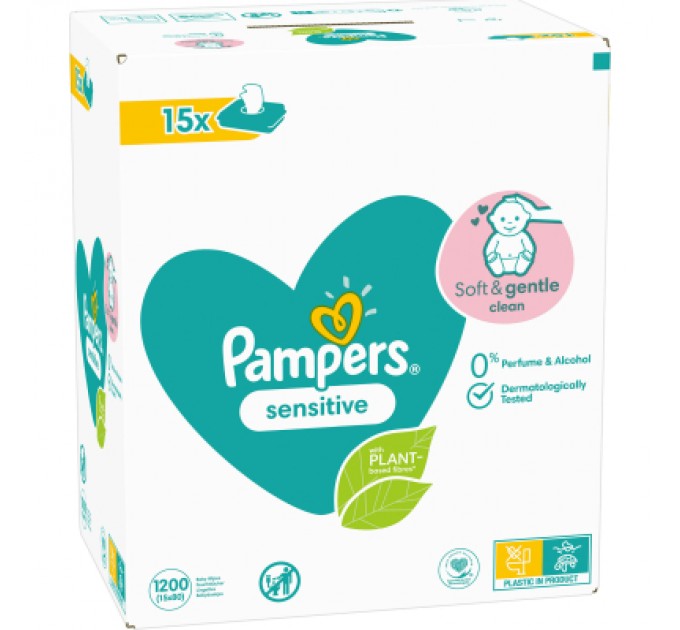 Pampers Дитячі вологі серветки Pampers Sensitive 15 x 80 шт. (8001841063188)