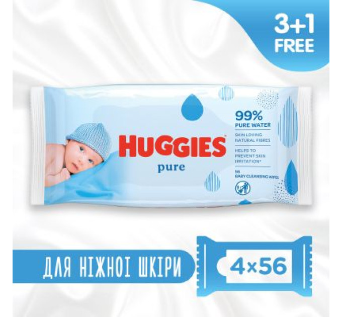 Huggies Дитячі вологі серветки Huggies Pure 56 х 4 шт (5029053550121)