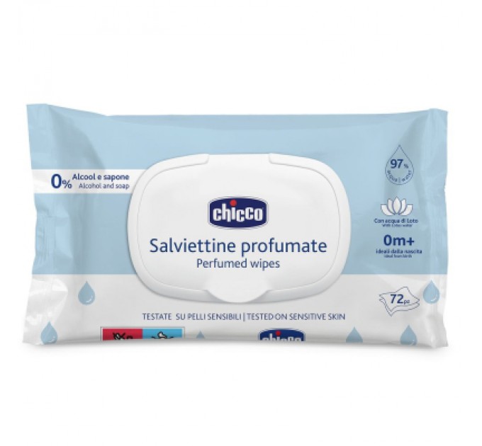 Chicco Дитячі вологі серветки Chicco м`які очищаючі, 72 шт. (12050.00)