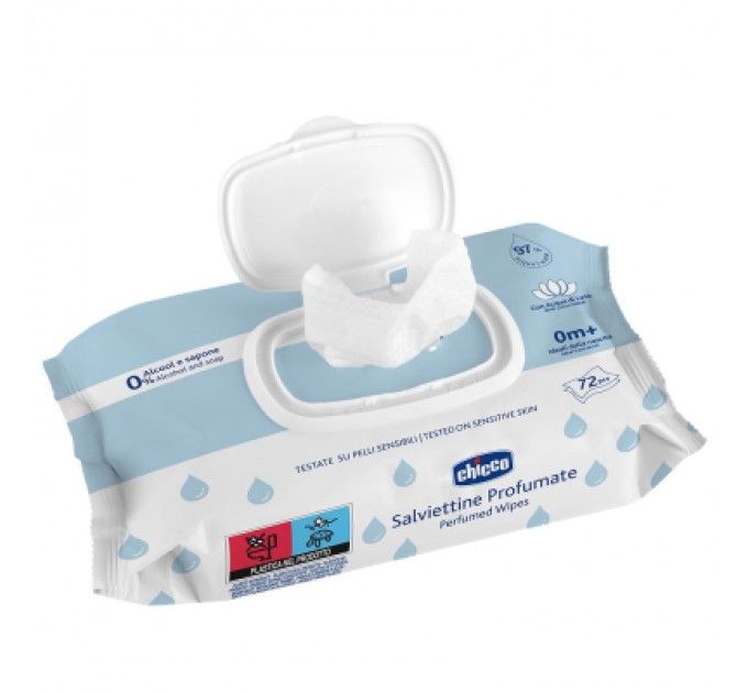 Chicco Дитячі вологі серветки Chicco м`які очищаючі, 72 шт. (12050.00)