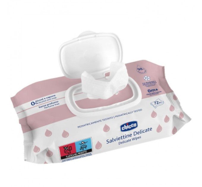 Chicco Дитячі вологі серветки Chicco м`які очищаючі, делікатні, 72 шт. (12050.60)