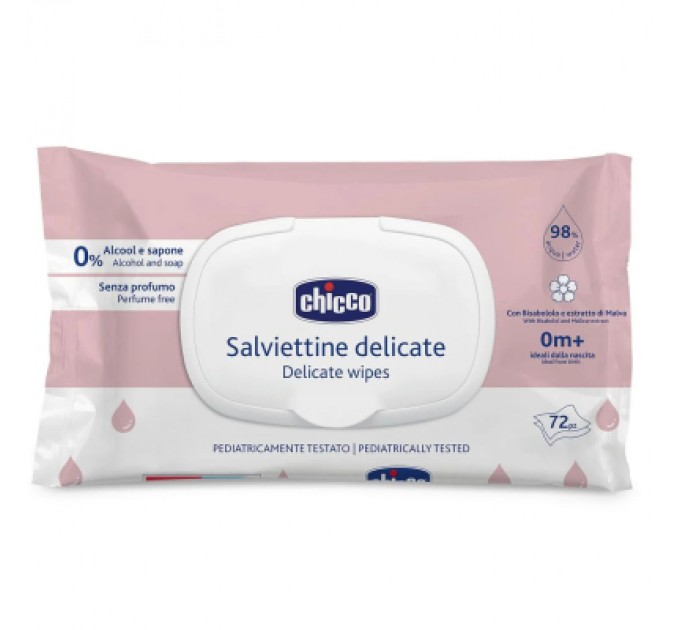 Chicco Дитячі вологі серветки Chicco м`які очищаючі, делікатні, 72 шт. (12050.60)