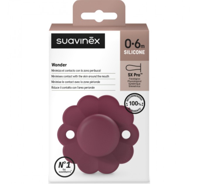 Suavinex Пустушка Suavinex Wonder фізіологічна, 0-6 міс. бордова (308376)