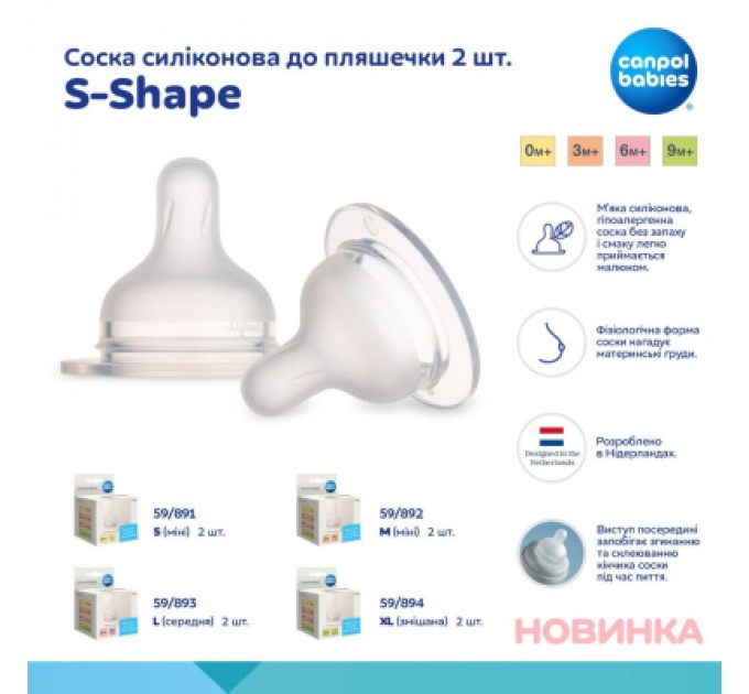 Canpol babies Соска Canpol babies силіконова до пляшечки S-Shape S (міні) 2 шт (59/891)