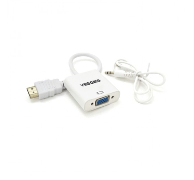 Перехідник HDMI M to VGA F + Audio 0.25m white VEGGIEG (YT-C-H-V2W)