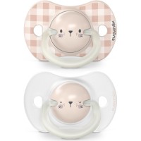 Пустушка Suavinex фізіологочна, 2 шт. 0-6 місяців, нічна/кролик (308214)