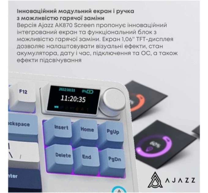 Ajazz Клавіатура Ajazz AK870 PLUS Murad Switch RGB Wireless/Bluetooth/USB White (AK870-MU-BWD)