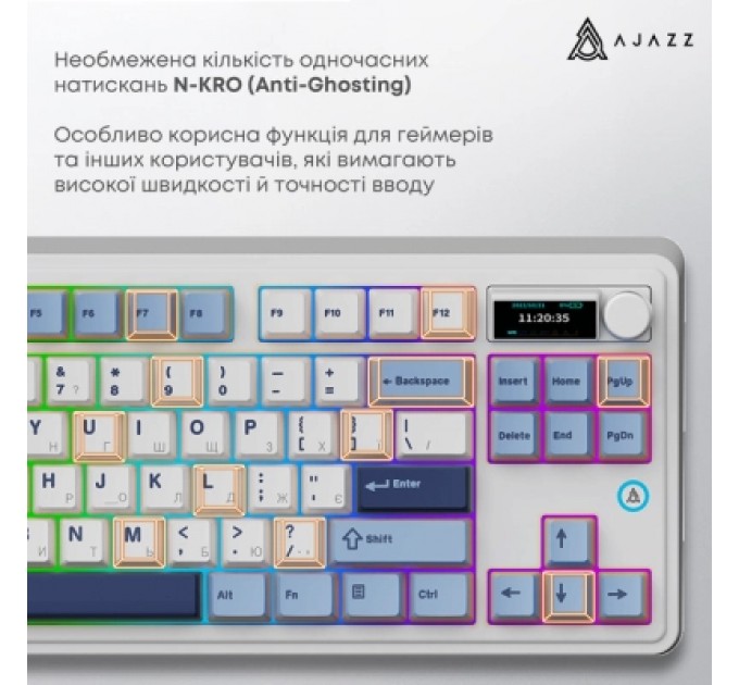 Ajazz Клавіатура Ajazz AK870 PLUS Murad Switch RGB Wireless/Bluetooth/USB White (AK870-MU-BWD)