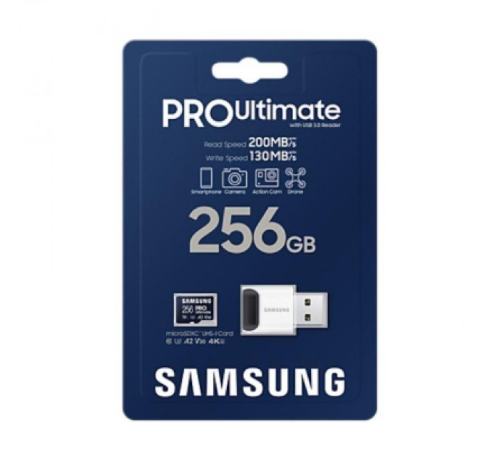 Карта пам'яті Samsung 256GB microSDXC class 10 UHS-I U3 V30 A2 Pro Ultimate (MB-MY256SB/WW)